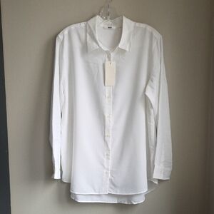 Uniqlo NWT Women Rayon White Blouse Shirt Long Sleeve Minimalist L
